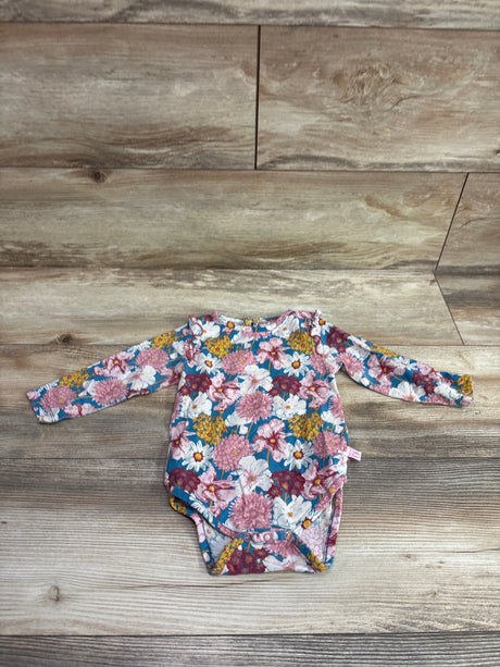 Ruffle Butts long sleeve floral bodysuit in blue for baby size 18-24m