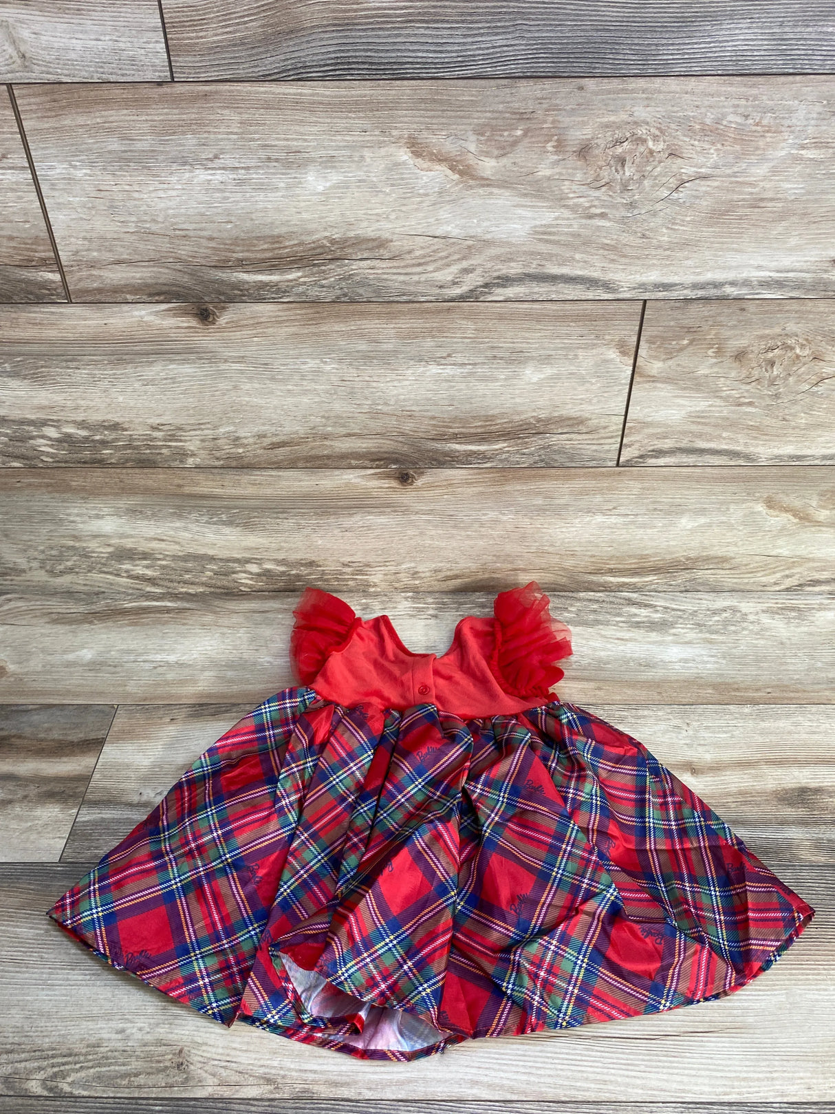 Barbie Velvet Satin Plaid Fancy Layered Tutu Dress Red sz 2T