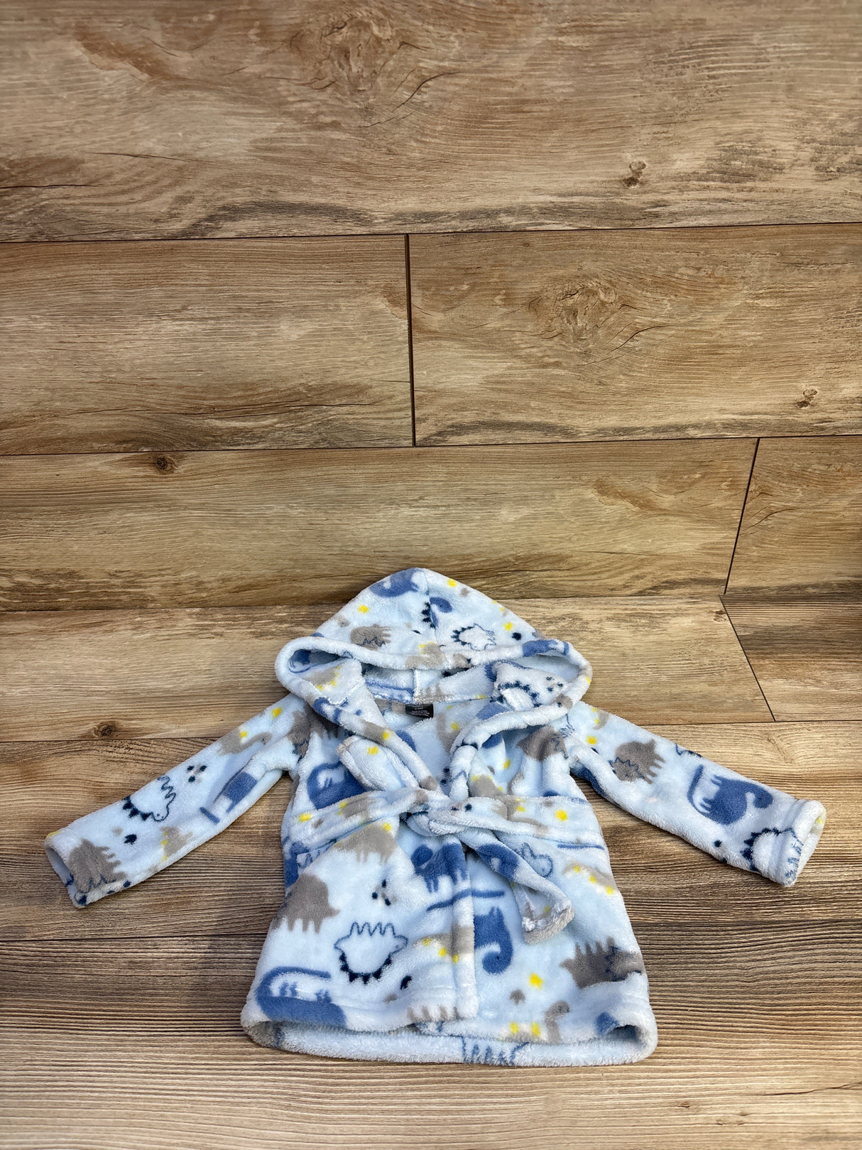 DreamGro Plush Dinosaur Print Bath Robe Blue sz 0-9m