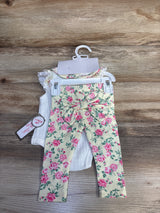 NEW Little Lass 3pc Pointelle Knit Bodysuit, Pants, & Bib Set White sz 0/3m