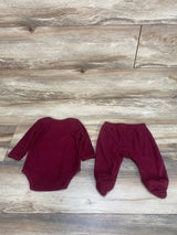 Shein 2pc Ribbed Bodysuit & Pants Burgundy 1-3m