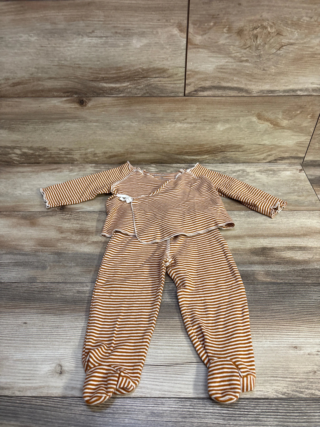Oliver & Rain 2pc Striped Shirt & Footed Pants Set Orange sz 9m