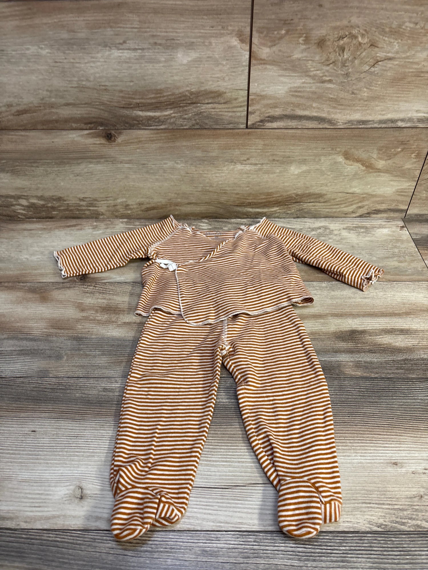 Oliver & Rain 2pc Striped Shirt & Footed Pants Set Orange sz 9m