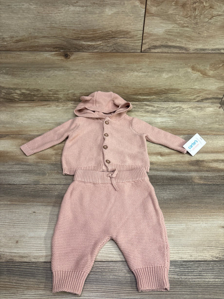Pink 2-piece knit hooded button-up cardigan and pants set by Me n Mommy To Be