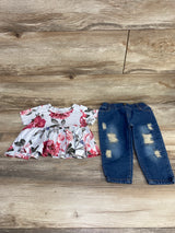 2pc Floral Shirt & Jeans White sz 9-12m