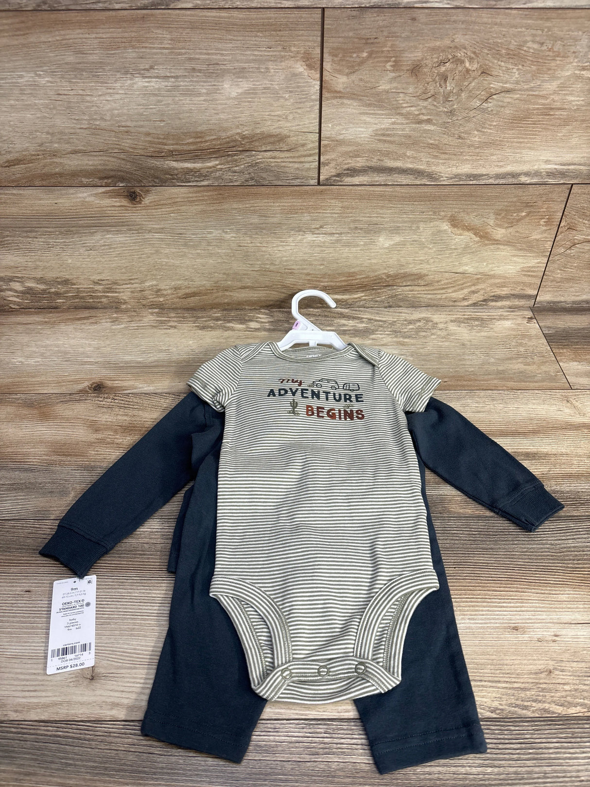 NEW Carter's 3pc Button Up Pull Over & Striped Bodysuit Set Navy sz 9m