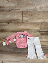 Hello Kitty 3pc Leopard Print Bodysuit & Ribbed Bottoms Set Pink sz 6m
