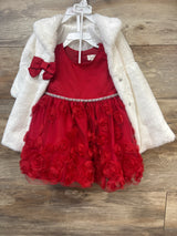 Nannette 3pc Rosette Dress, Faux-Fur Dress Coat, & Bloomers Set White sz 18m