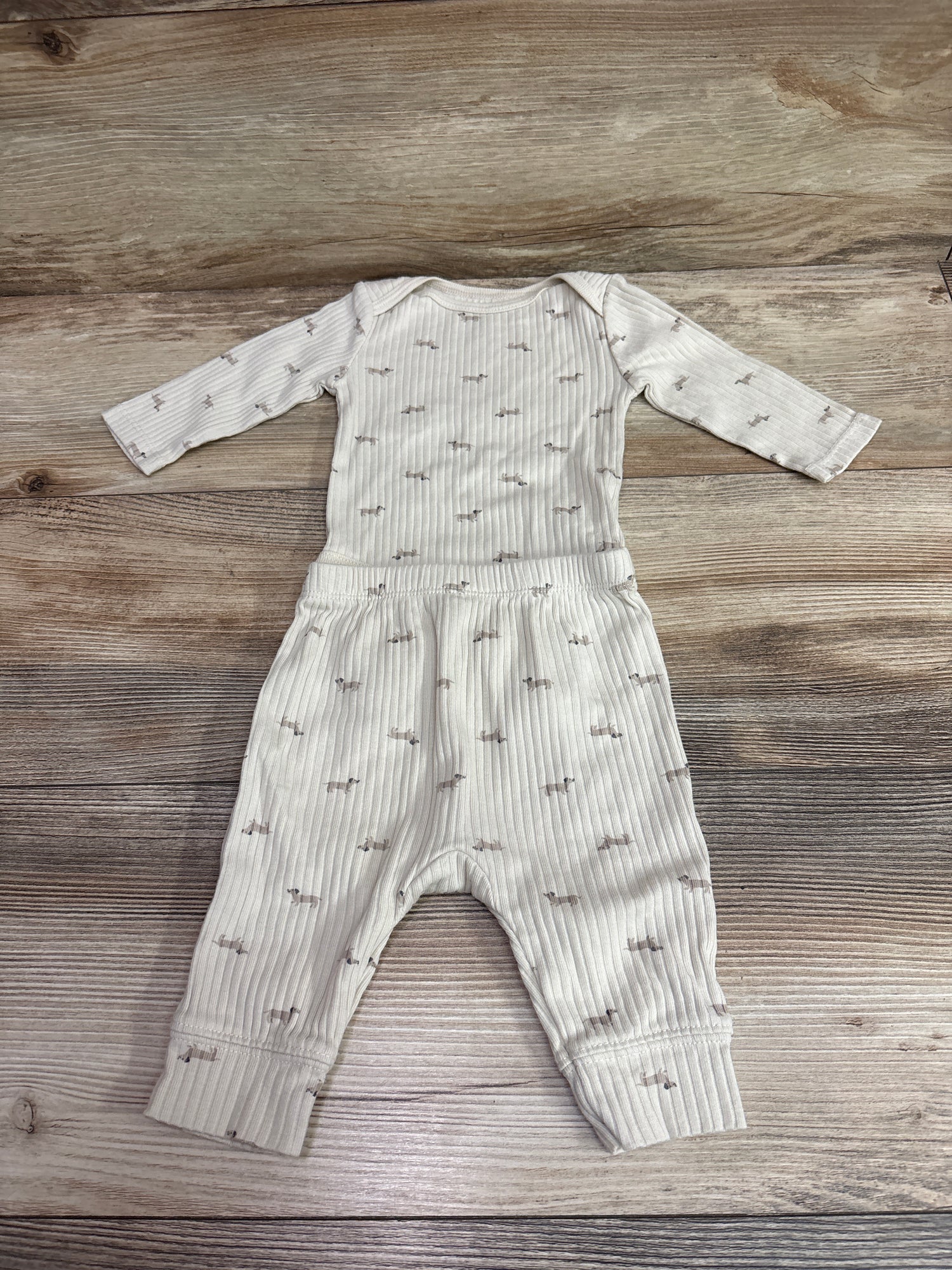 Cloud Island 2pc Ribbed Bodysuit & Pants Set Beige sz 0-3m