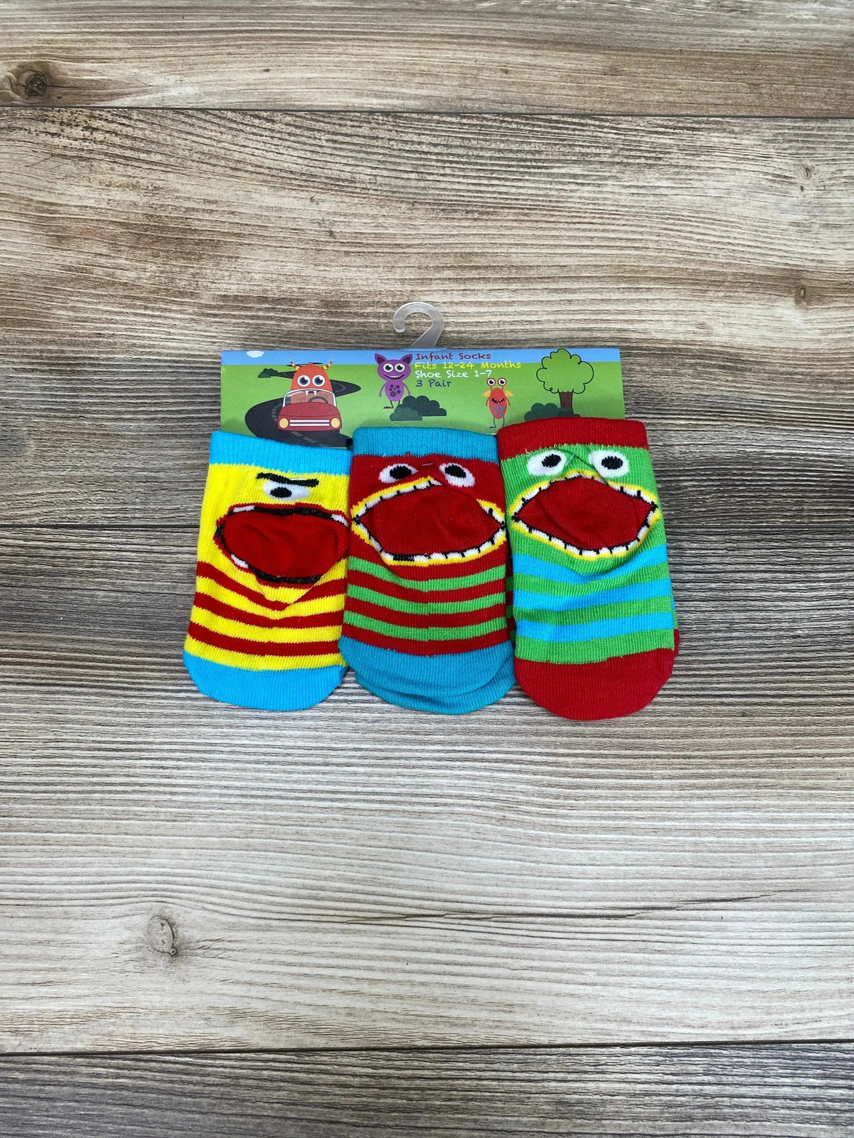 NEW 3pk Monster Face Baby Socks - Me 'n Mommy To Be