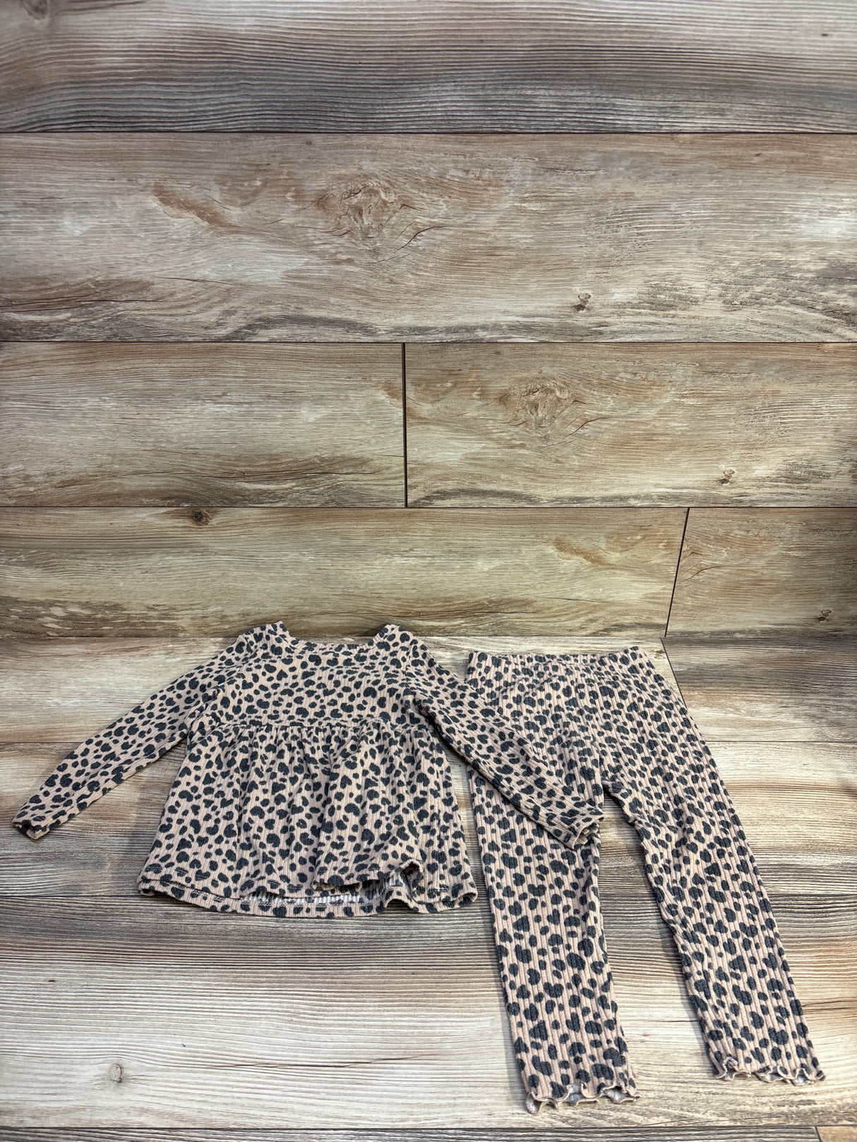 Cat & Jack 2pc Ribbed Cheetah Print Peplum Top & Leggings Set Brown sz 3T