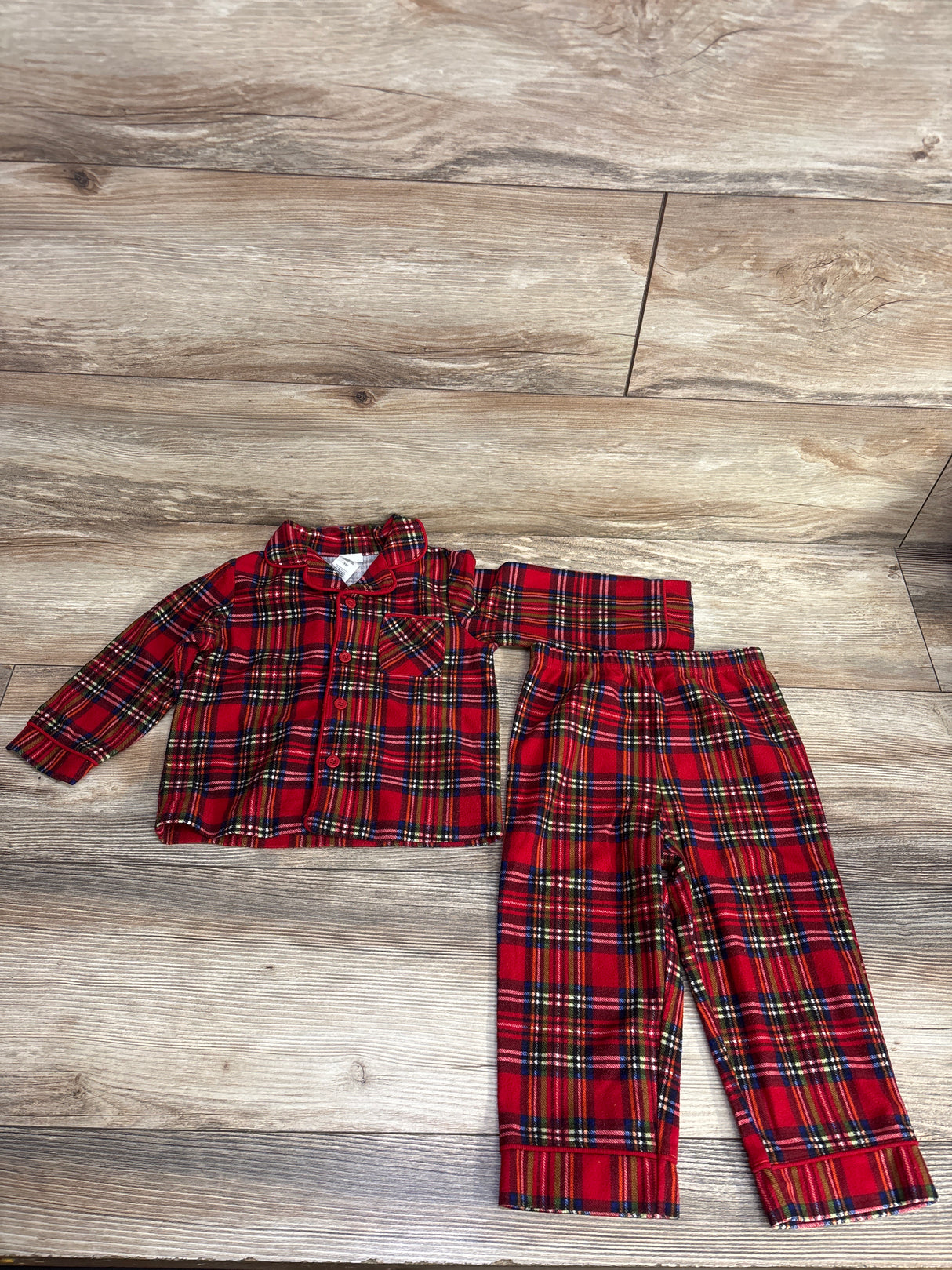 Little Me 2pc Plaid Coat Style Pajama Set Red sz 18m