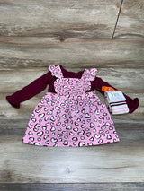 NEW Wonder Nation 3pc Pinafore Dress Set Burgundy sz 18m