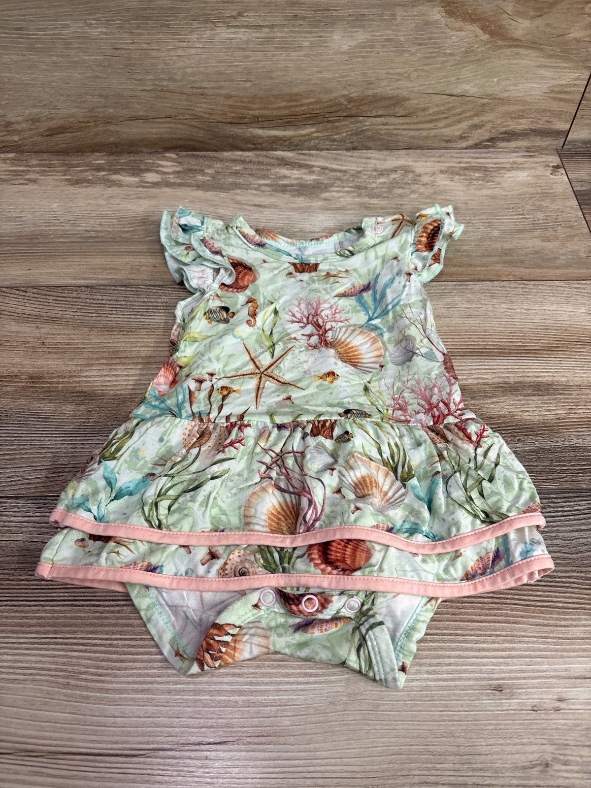 Cuddles N Giggles Sea Animal Bamboo Bodysuit Twirl Dress Green sz 6-12m