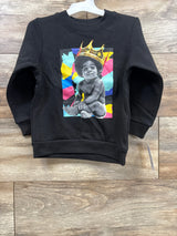 Black kids sweatshirt with graphic of baby wearing a crown and colorful background