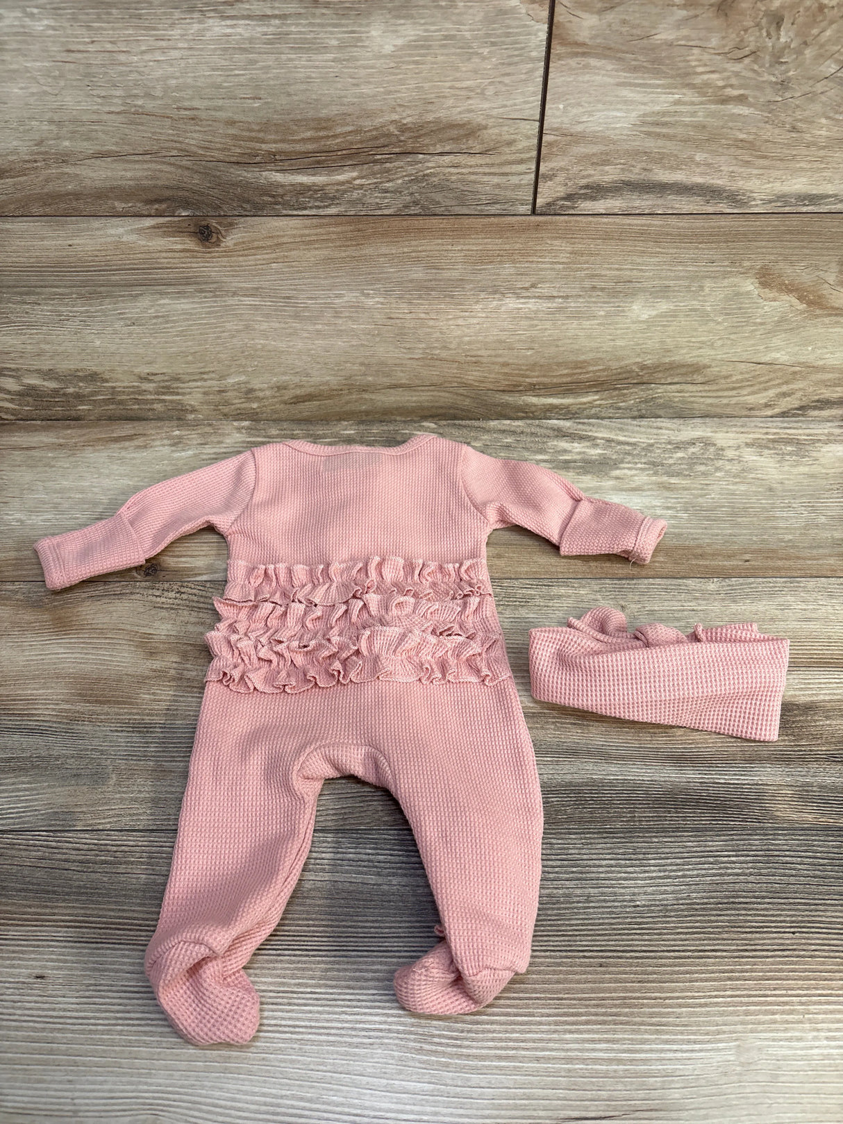 Tiny & Teeny Tots 2pcs Waffle Ruffles Onesie Pink sz Newborn