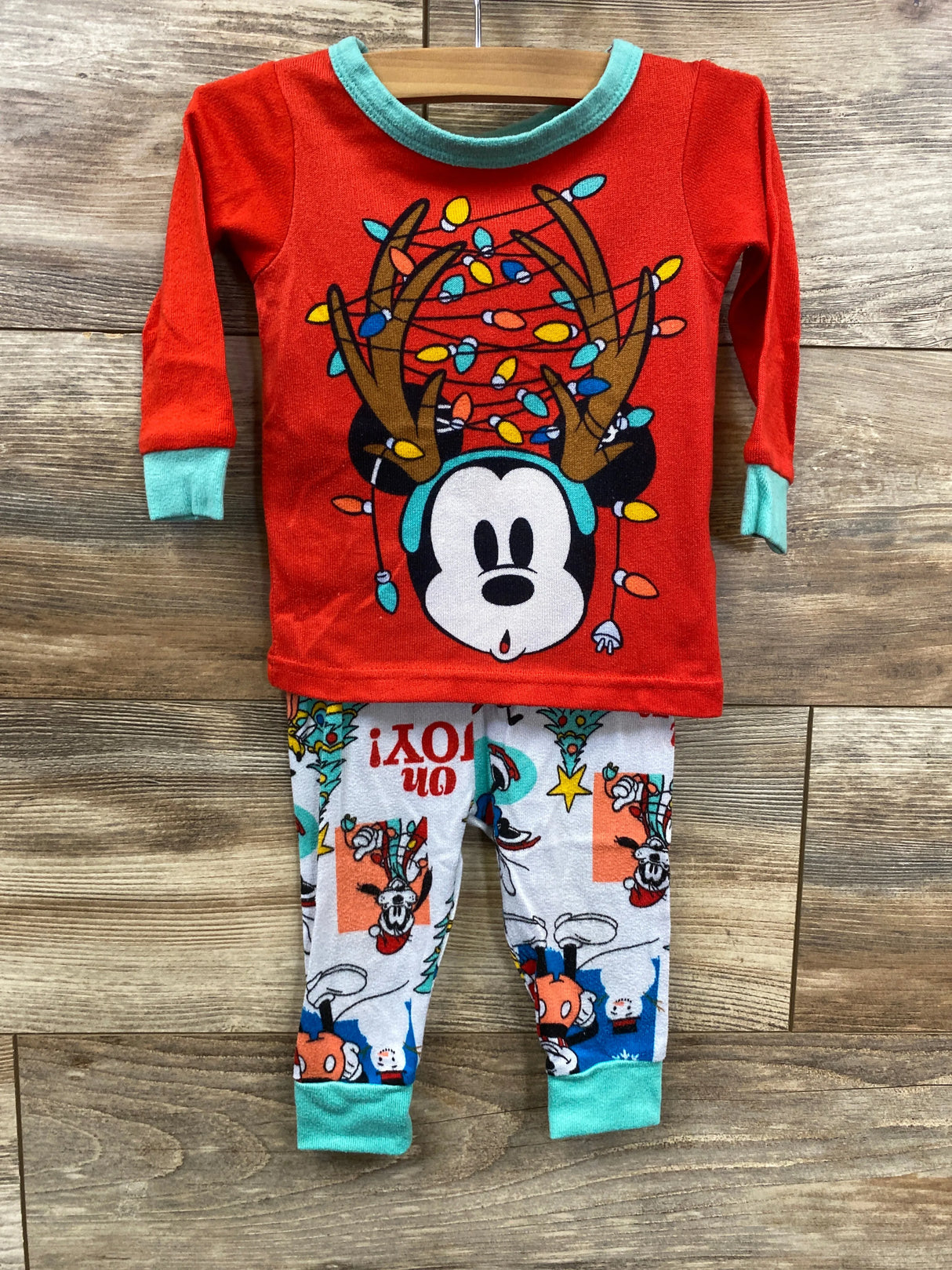 Disney 2pc Mickey Mouse Christmas Pajama Set Red sz 12m