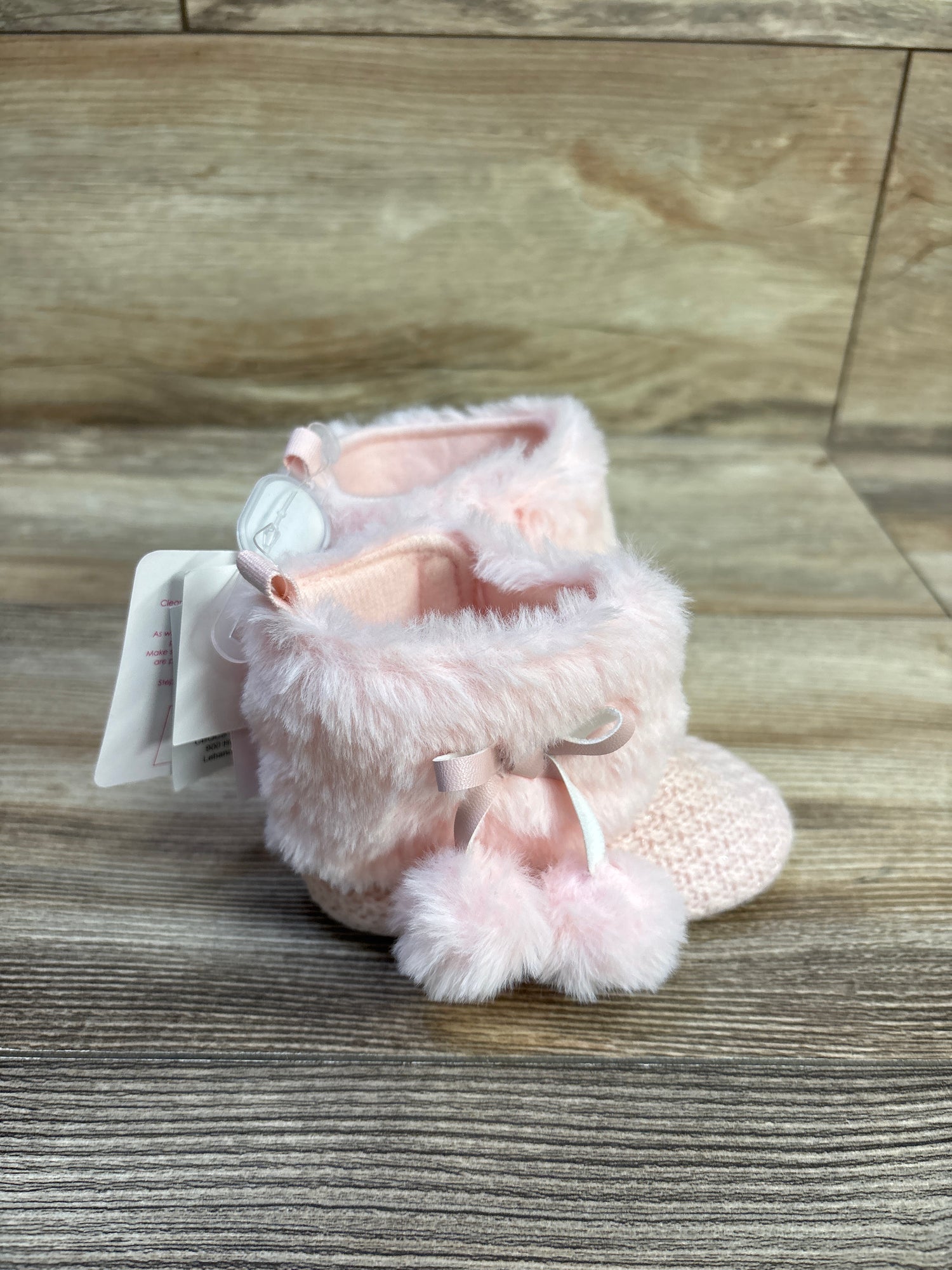 NEW First Steps by Stepping Stones Knit Faux Fur Pom-Pom Botos Pink sz 3/4c