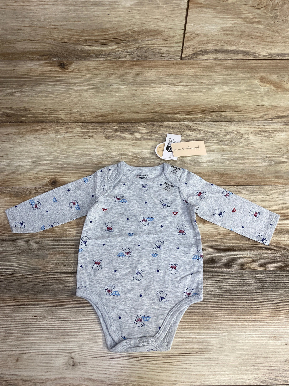 NEW First Impressions Elephant Bodysuit Grey sz 3-6m