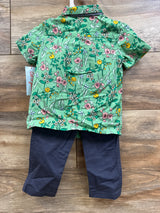 NEW Cat & Jack 3pc Floral Button-Up Set Green sz 18m