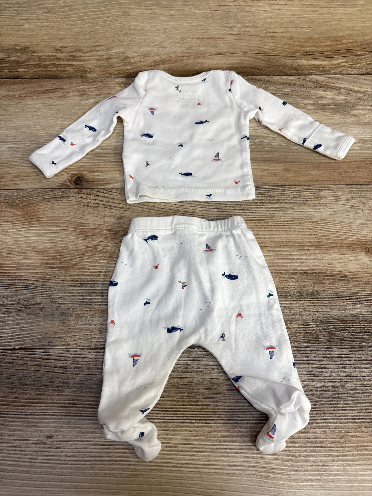Just One You 2pc Whale Print Shirt & Footed Pants White sz Preemie - Me n Mommy To Be