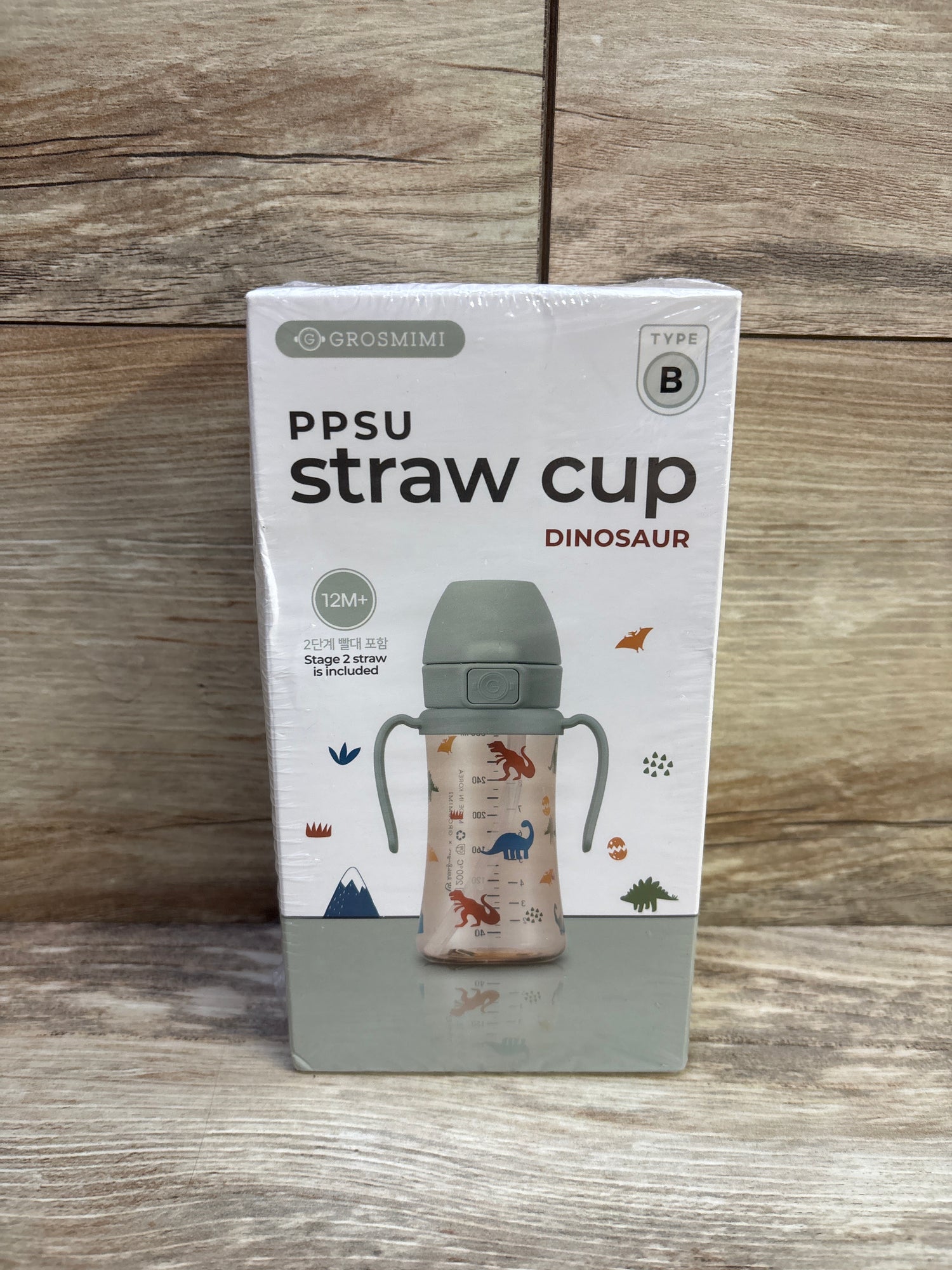 NEW Grosmimi PPSU Spill-Proof Dinosaur Sippy Straw Cup 10oz