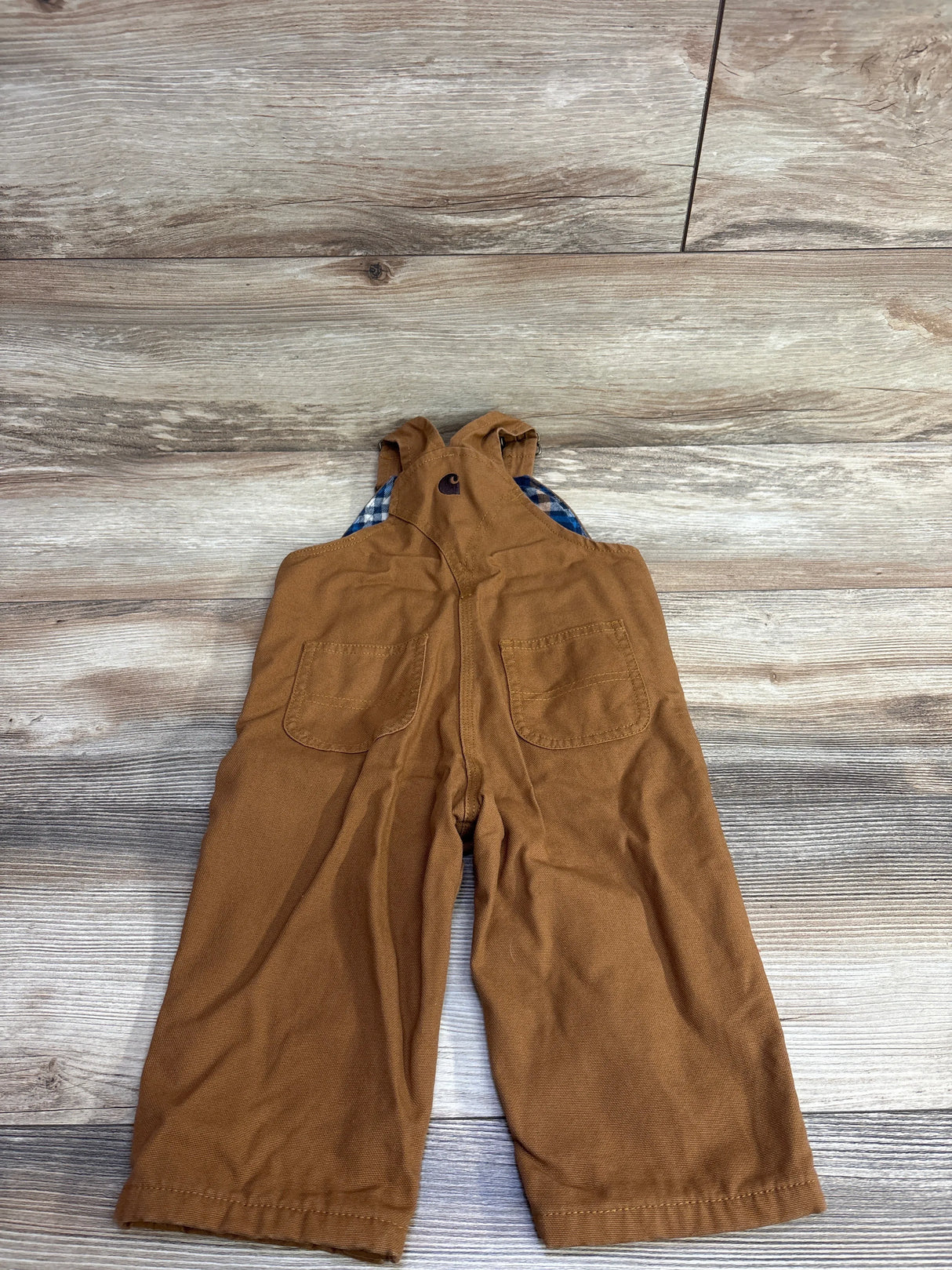 Carhartt Brown Canvas Bib Overall Flannel-Lined sz 12m