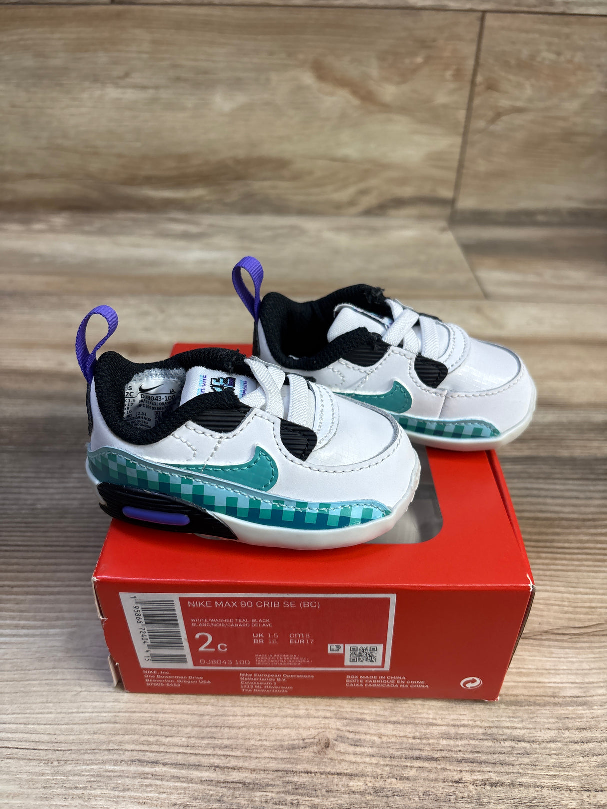 Nike Air Max 90 SE Crib 'White Psychic Purple Washed Teal' sz 2c