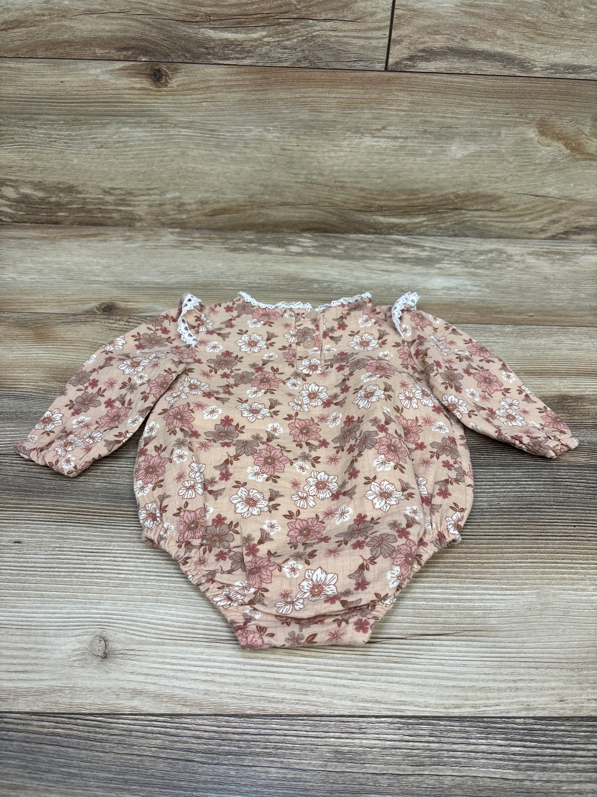 Nicole Miller Floral Long Sleeve Bubble Romper Beige sz 6/9m
