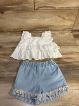 Shein 2pc Ruffle Shirt & Floral Shorts White sz 3-6m