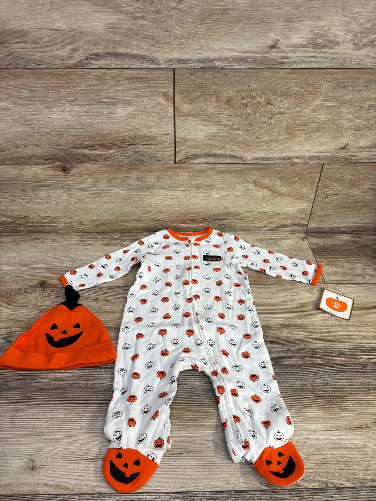 Little Me 2pc My First Halloween Sleeper & Knot Hat White sz 6m