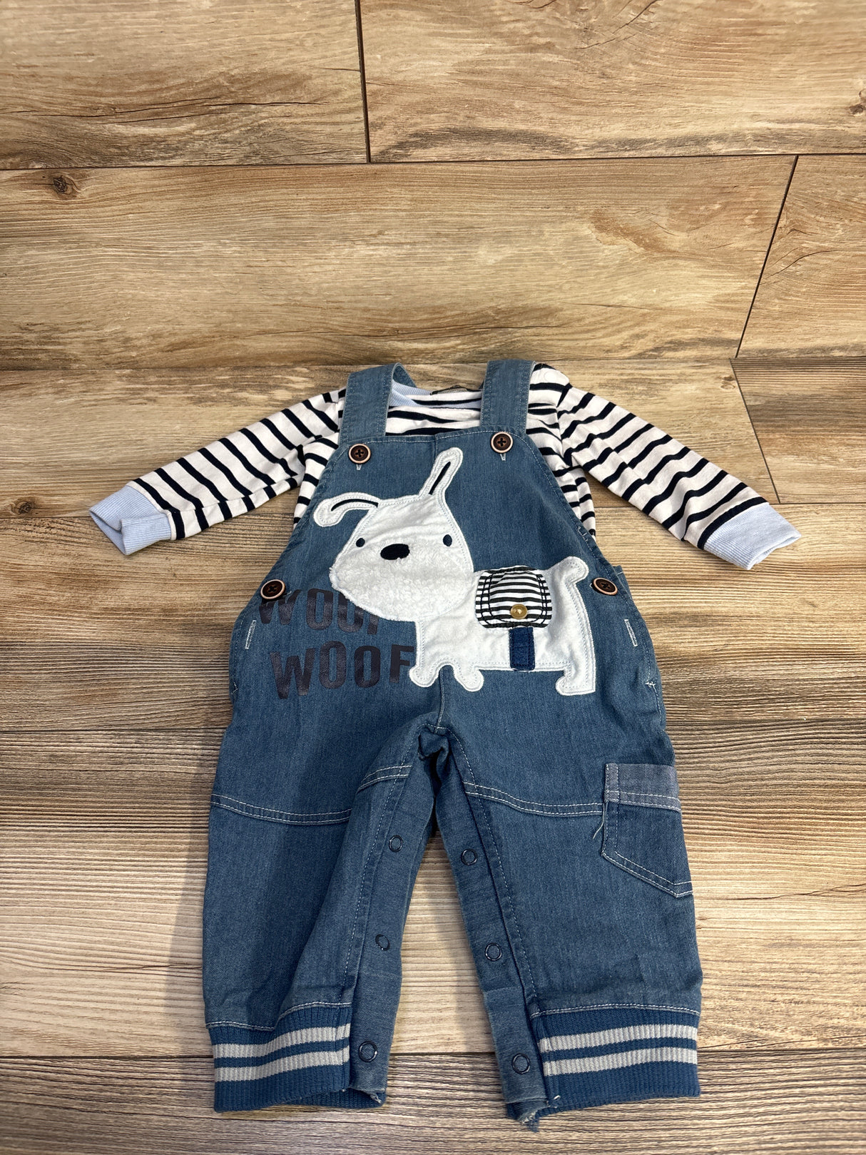 Wyinli 2pc Striped Shirt & Textured Denim Overall Set sz 9-12m