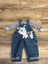 Wyinli 2pc Striped Shirt & Textured Denim Overall Set sz 9-12m