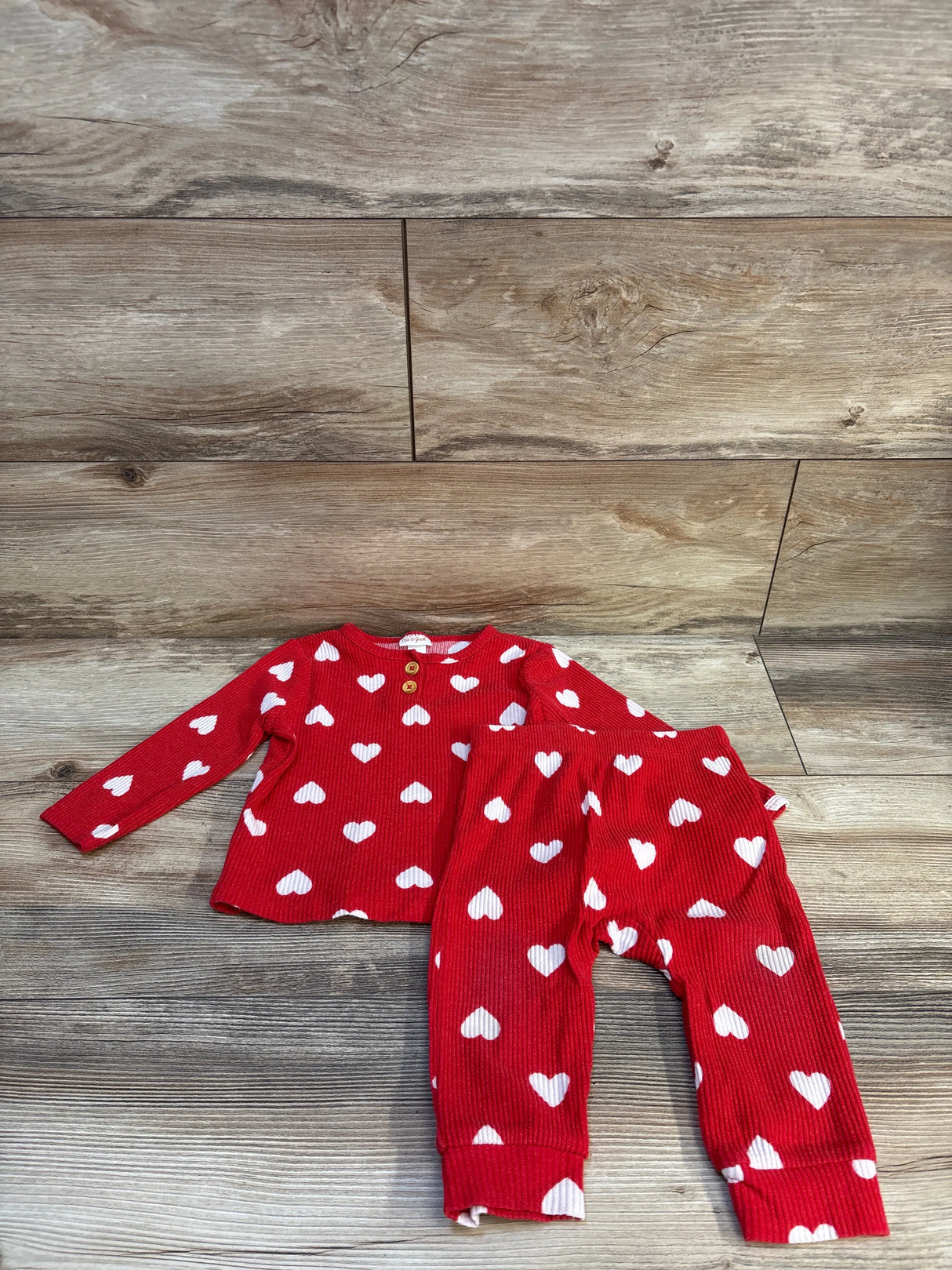 Cat & Jack 2pc Ribbed Heart Print Pajama Set Red sz 12m