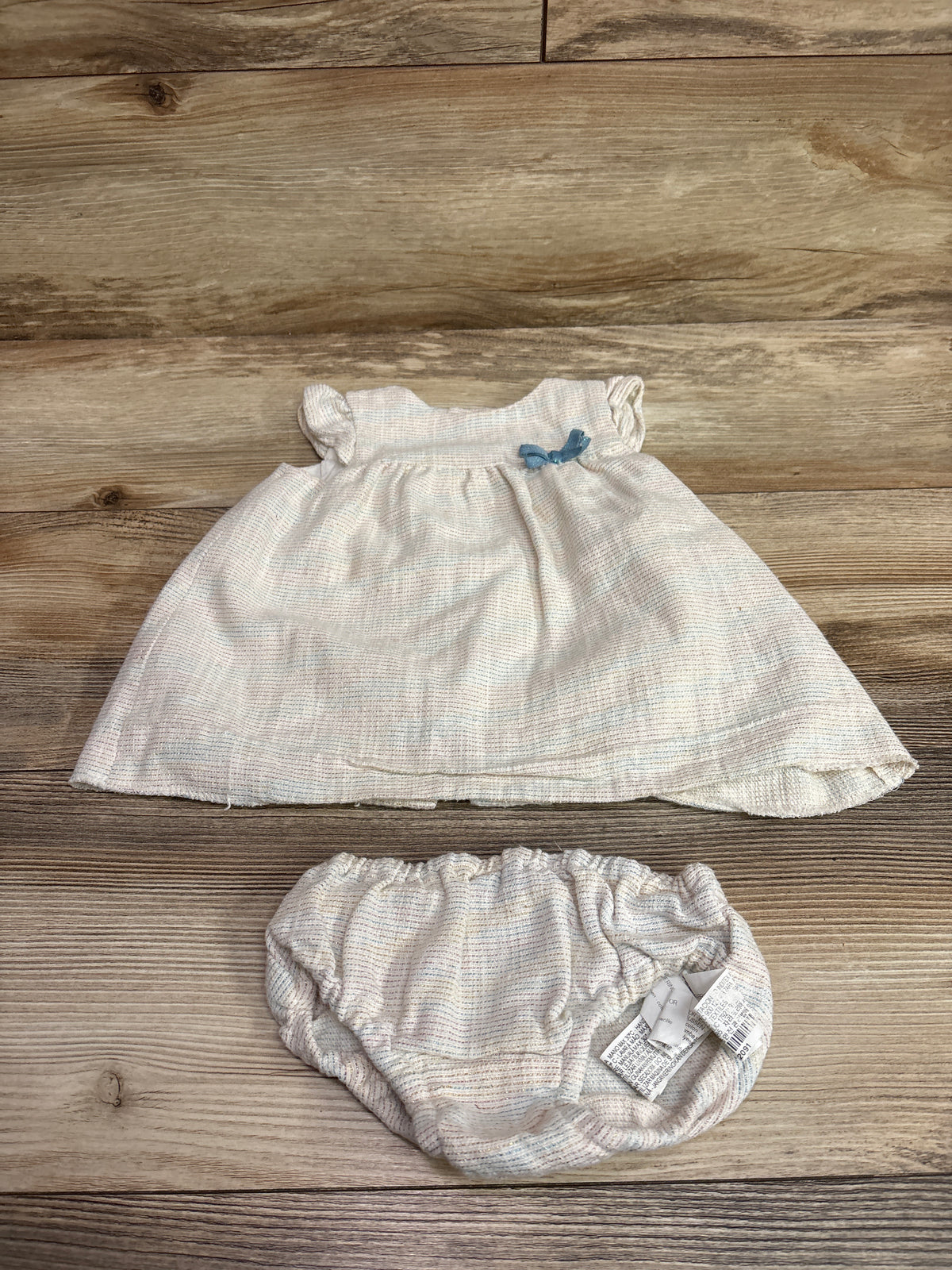 Zara Mini 2pc Metallic Dress & Bloomers Set Ivory sz 6/9m