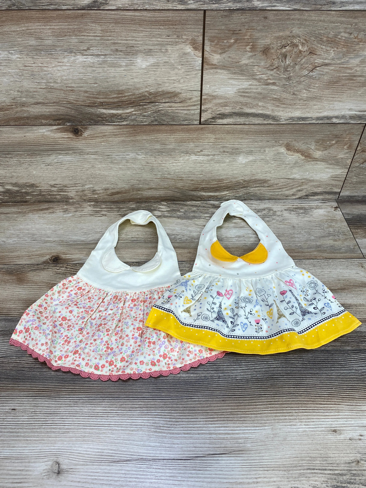 Baby Girl's Princess Type Waterproof Bibs with Adjustable Snaps,2 Pack Yellow 3-24m