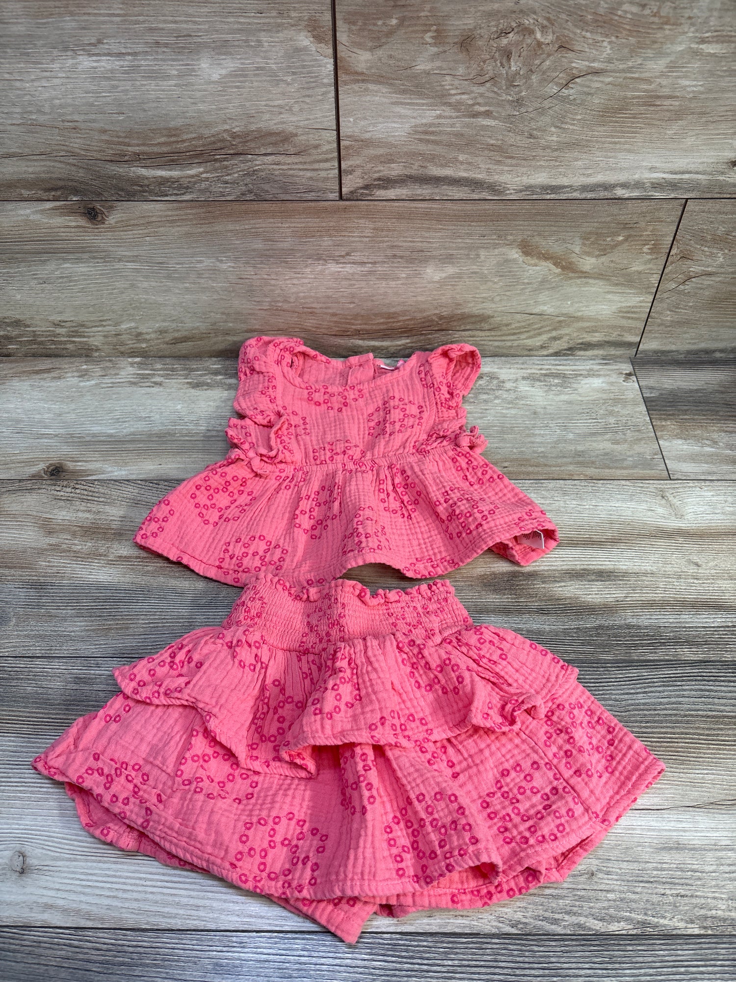 Penelope Mack 2pc Gauze Peplum Top & Ruffle Skort Set Pink sz 3T