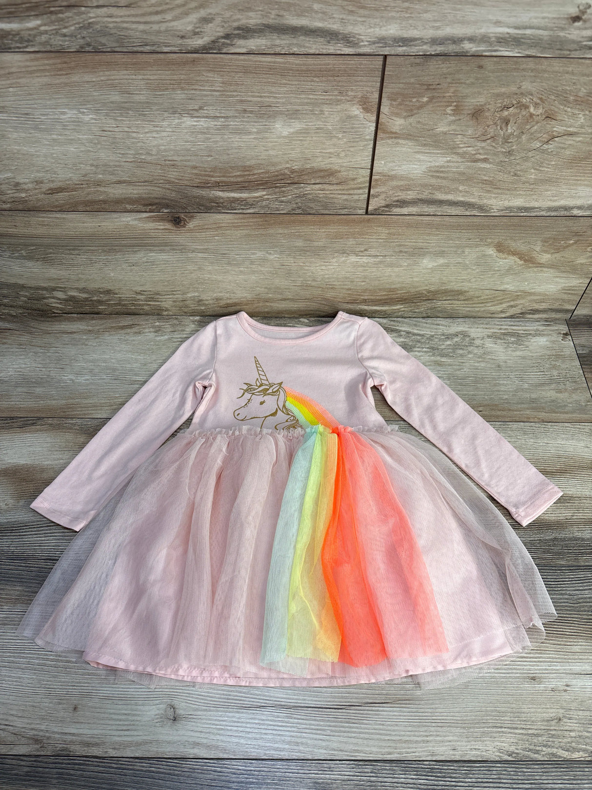 Cat & Jack Unicorn Long Sleeve Tulle Dress Pink sz 3T