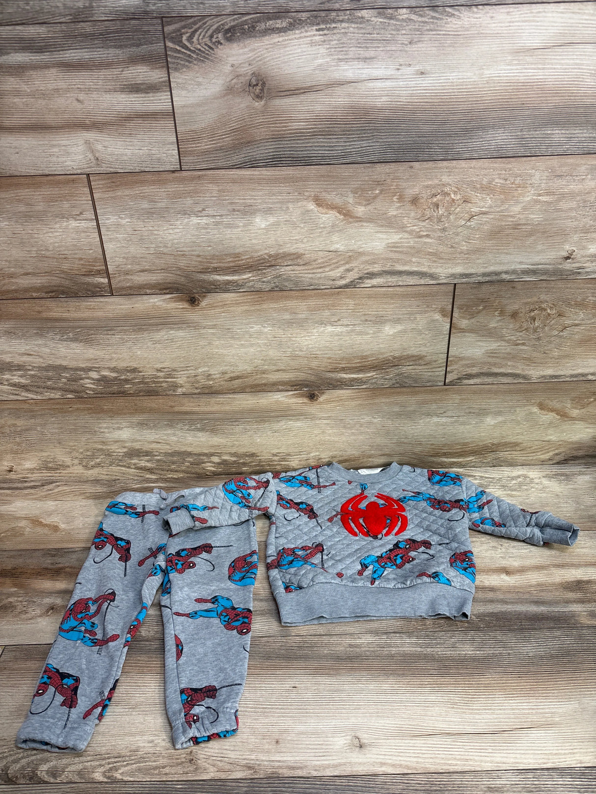 Marvel Spiderman 2pc Set Textured Sweatshirt & Joggers Grey sz 2T