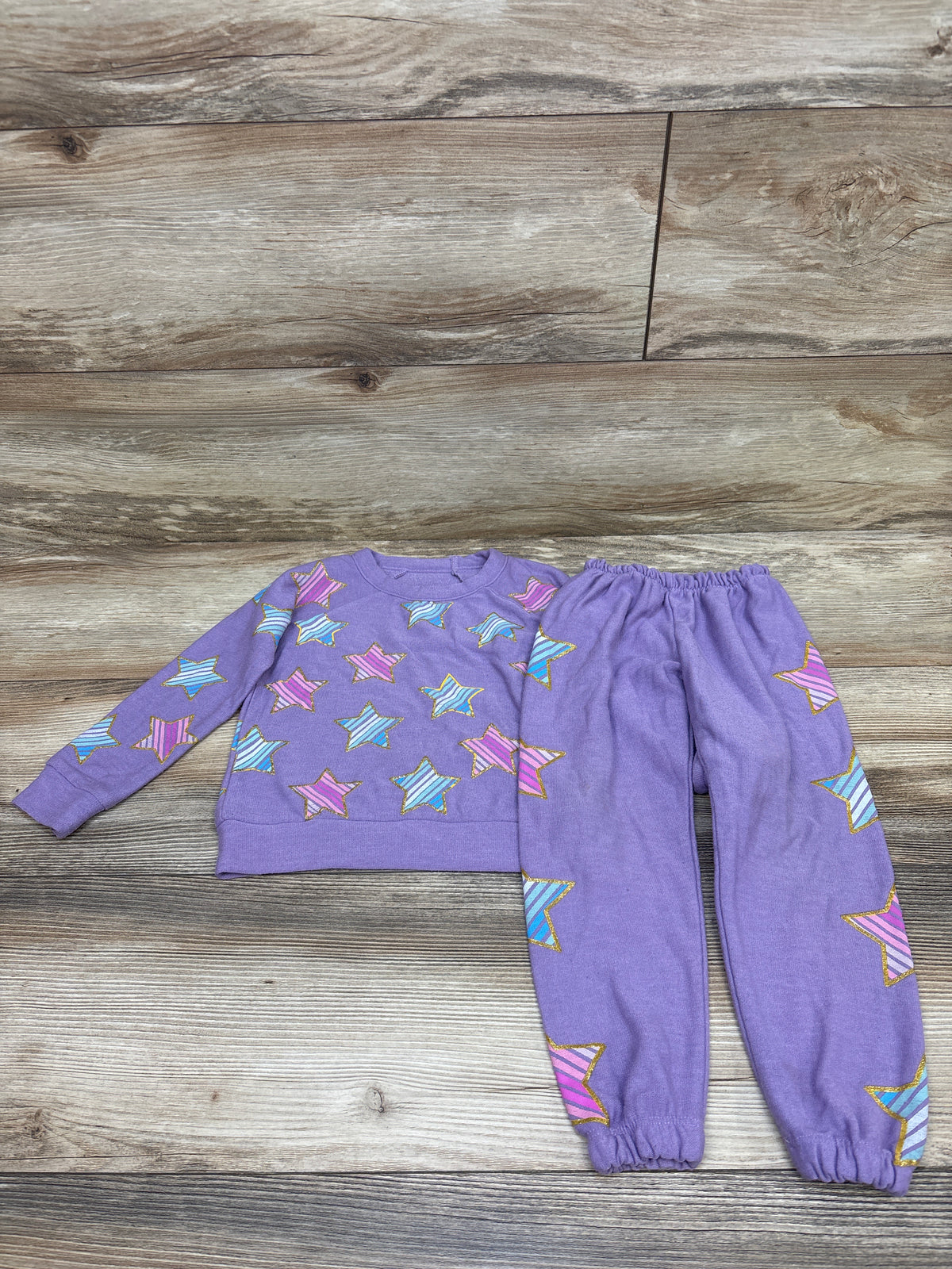 Chaser 2pc Bliss Stars Knit Pullover Sweatshirt & Pants Set Purple sz 3T