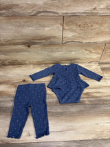 Carter's 2pc Waffle Knit Polka Dot Bodysuit Dress & Bottoms Set Blue sz 6m