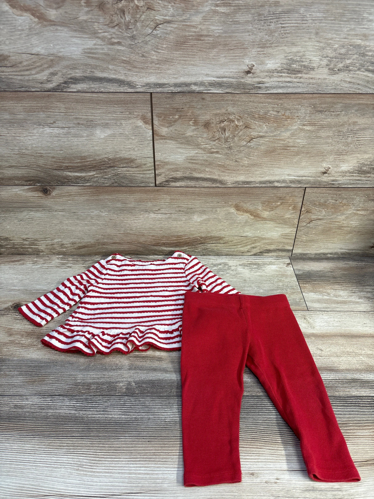 Cloud Island 2pc Striped Long Sleeve Peplum Top & Leggings Set Red sz 12m