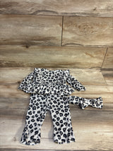 Floral Threads 3pc Leopard Print Velour Layette Set Tan sz 3-6m