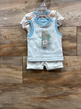 NEW Le Top Bebe 3pc Dino Tank Top & Bottoms Set Light Blue sz 0-3m