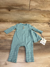 NEW Cloud Island 2Pc Jacquard Checkered Romper & Hat Green sz 0-3m