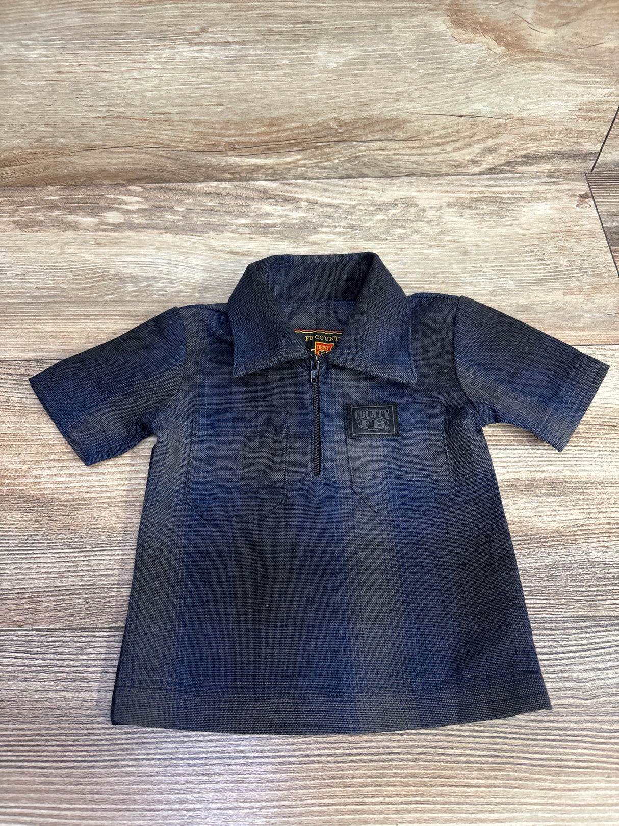 FB County Short Sleeve Checker Zip Shirt Blue/Black sz 0-3m