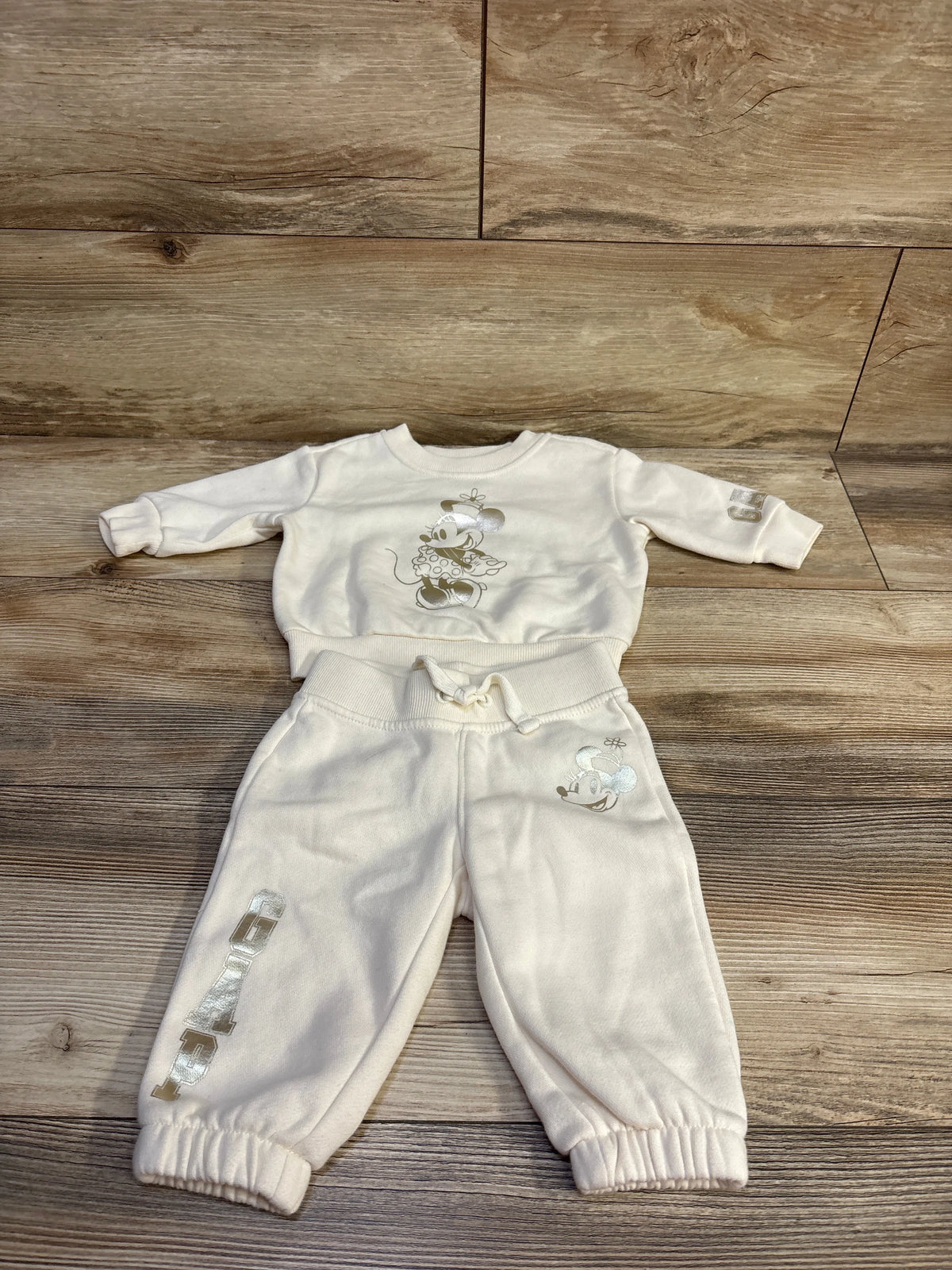 Baby Gap x Disney Minnie Mouse 2pc ivory pullover sweatshirt and pants set for infants