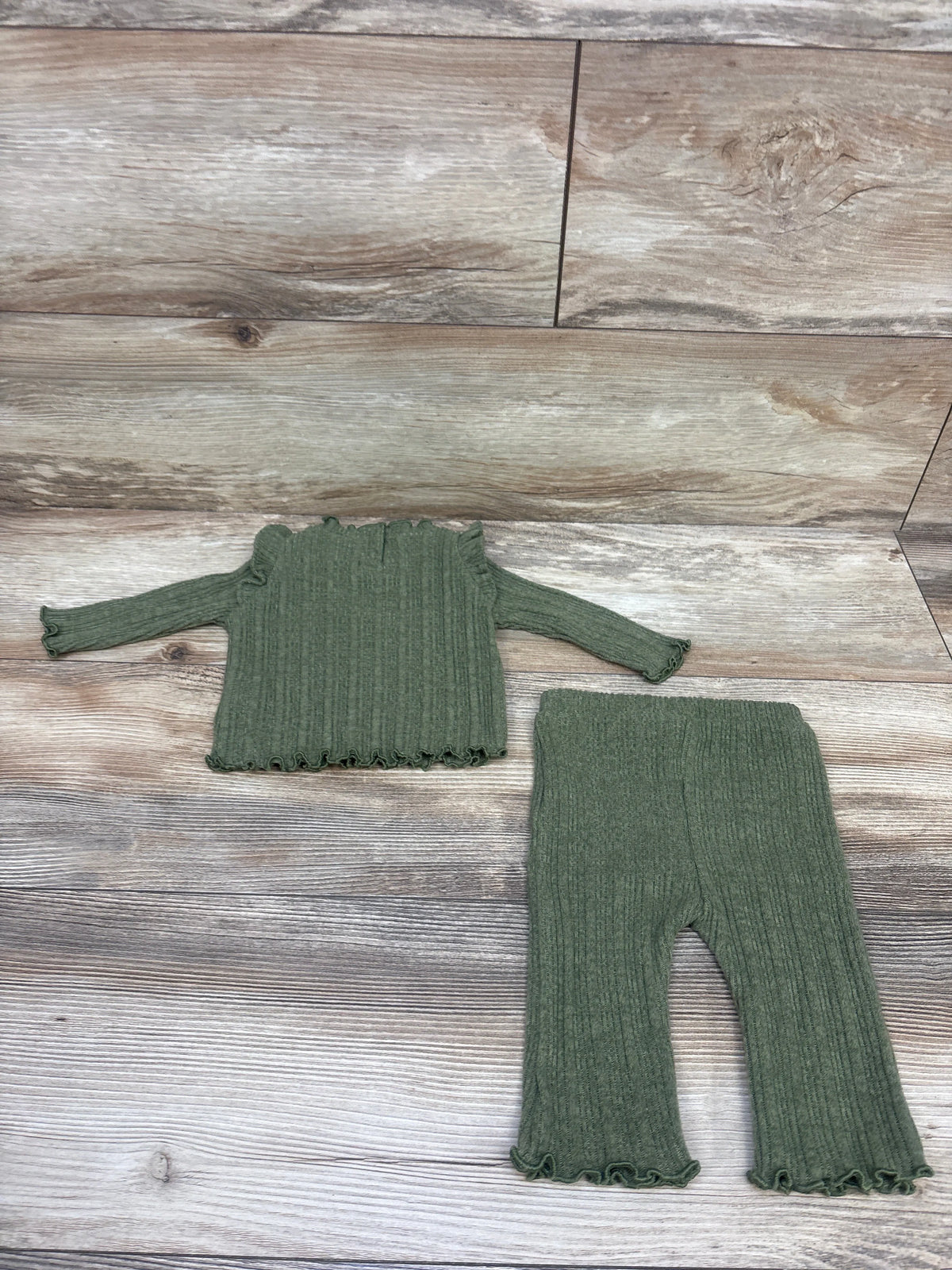 Old Navy 2pc Rib Knit Long Sleeve Top & Pants Set Green sz 0-3m