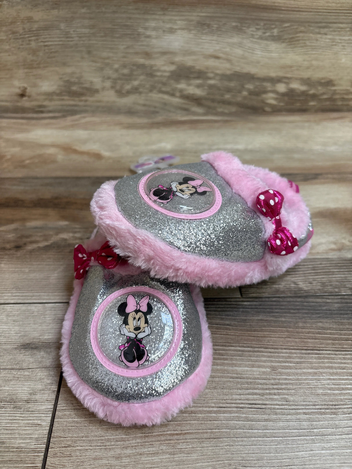 NEW Disney Junior Minnie Mouse Glittery Slippers Pink sz 11-12c