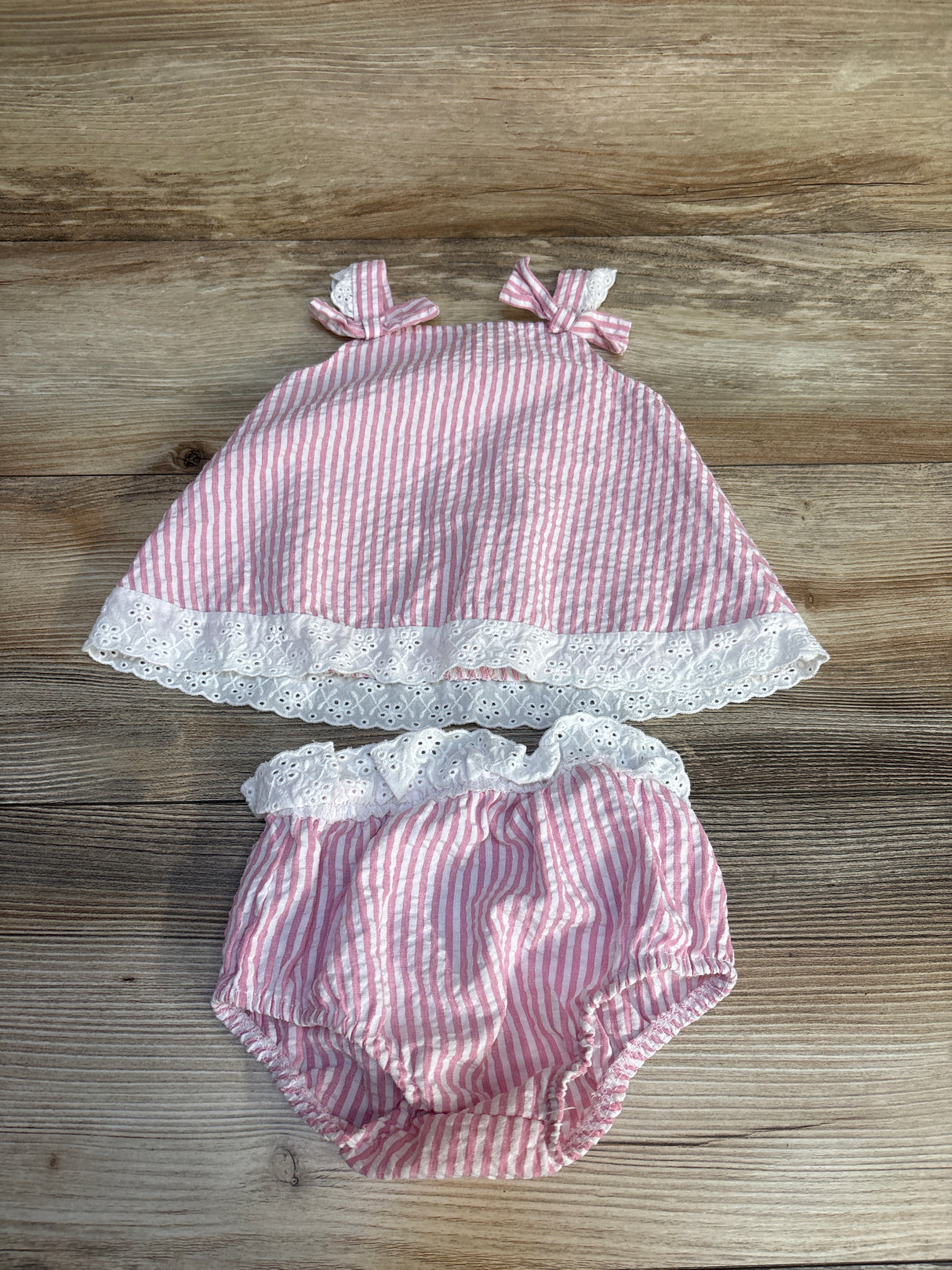 Just Lizzy Striped Eyelet Trim Shirt & Bloomers Set Pink sz 12m